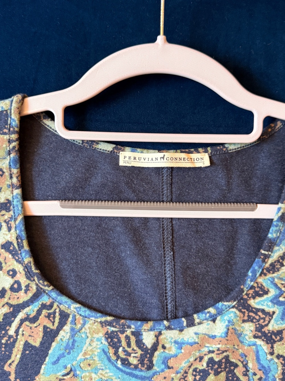 Peruvian Connection Blue and Brown Paisley Knit Top - Picture 2 of 8